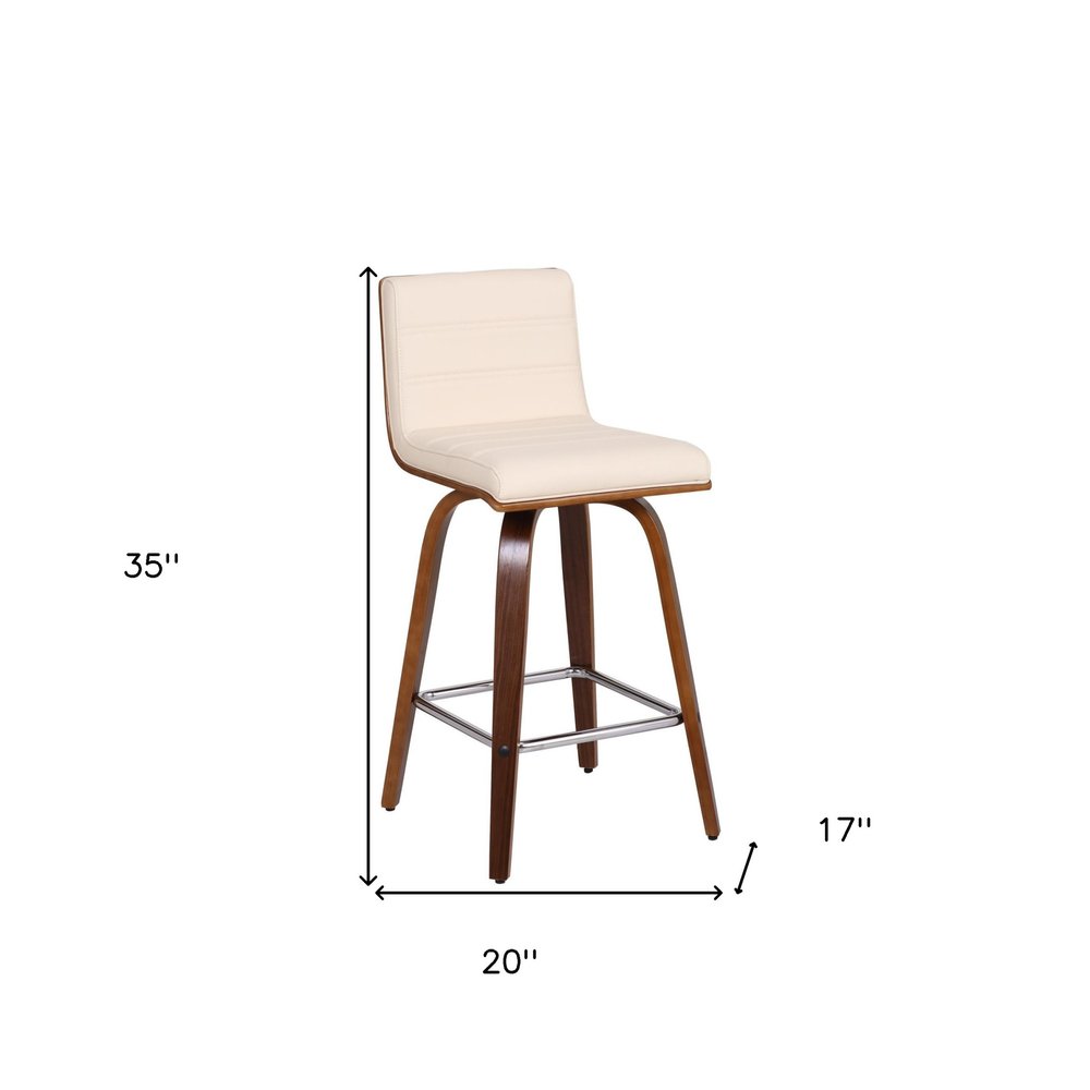 26" Cream And Brown Fabric And Iron Low Back Counter Height Swivel Bar Chair HomeRoots