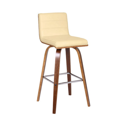 30" Cream And Brown Fabric And Iron Low Back Bar Height Swivel Bar Chair HomeRoots