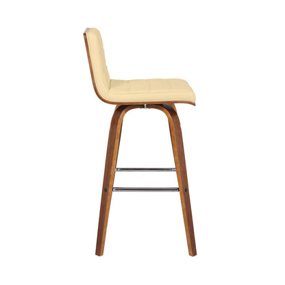 30" Cream And Brown Fabric And Iron Low Back Bar Height Swivel Bar Chair HomeRoots