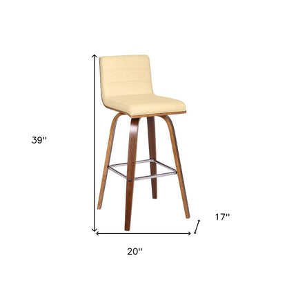 30" Cream And Brown Fabric And Iron Low Back Bar Height Swivel Bar Chair HomeRoots