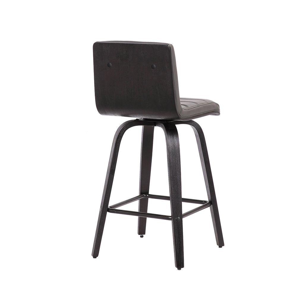 26" Gray And Black Fabric And Iron Low Back Counter Height Swivel Bar Chair HomeRoots