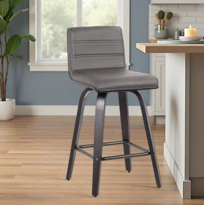 26" Gray and Black Fabric and Iron Low Back Counter Height Swivel Bar Chair HomeRoots