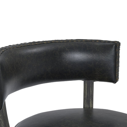 26" Black And Dark Gray Faux Leather And Wood Swivel Low Back Counter Height Bar Chair