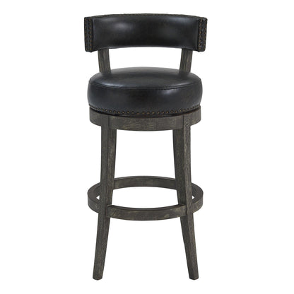 31" Onyx And Gray Solid Wood Swivel Low Back Bar Height Bar Chair - FurniFindUSA