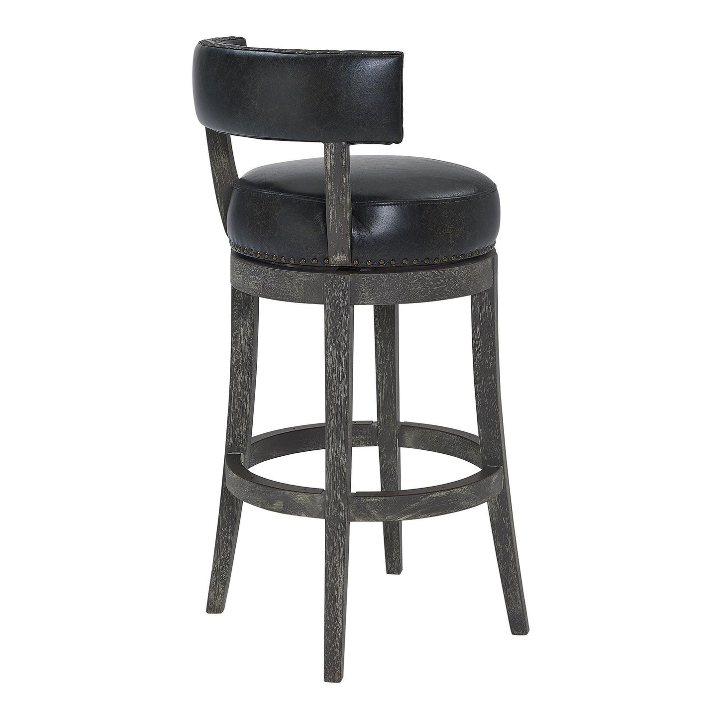 31" Onyx And Gray Solid Wood Swivel Low Back Bar Height Bar Chair - FurniFindUSA