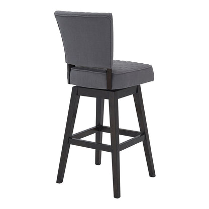 26" Gray and Espresso Fabric and Solid Wood Counter Height Swivel Bar Chair