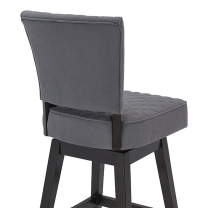 26" Gray and Espresso Fabric and Solid Wood Counter Height Swivel Bar Chair