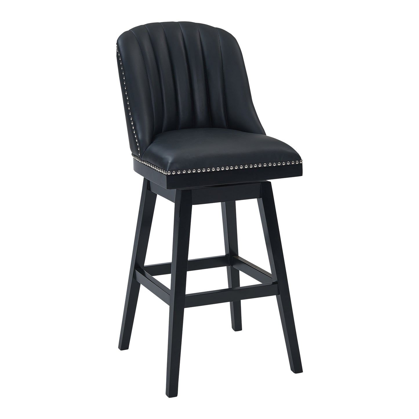 27" Black Solid Wood Counter Height Swivel Bar Chair