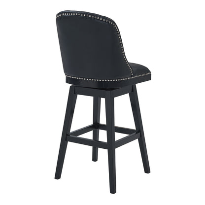 27" Black Solid Wood Counter Height Swivel Bar Chair