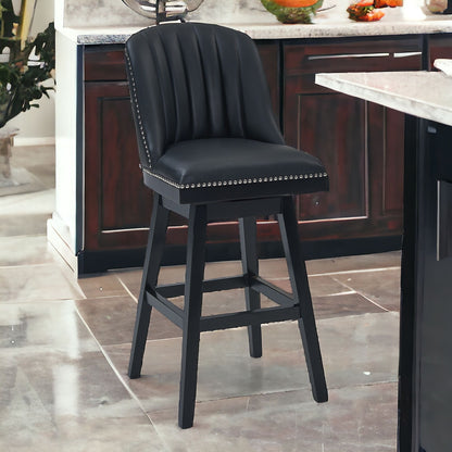 27" Black Solid Wood Counter Height Swivel Bar Chair