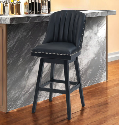 27" Black Solid Wood Counter Height Swivel Bar Chair