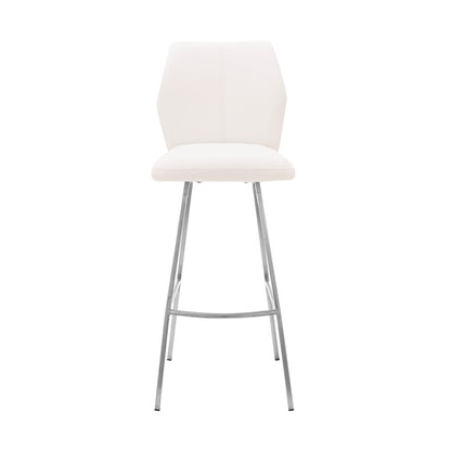 26" White And Silver Faux Leather And Fabric And Iron Counter Height Bar Chair HomeRoots