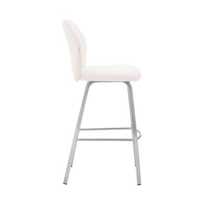 26" White And Silver Faux Leather And Iron Counter Height Bar Chair HomeRoots