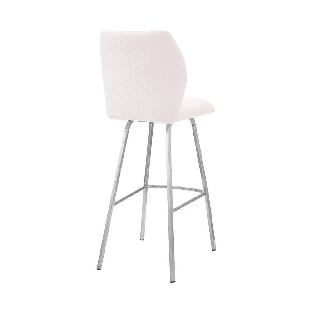 26" White And Silver Faux Leather And Iron Counter Height Bar Chair HomeRoots