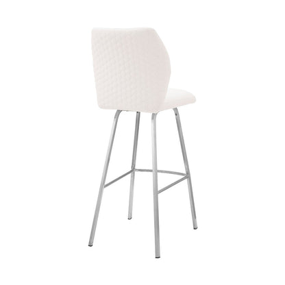 26" White And Silver Faux Leather And Fabric And Iron Counter Height Bar Chair HomeRoots