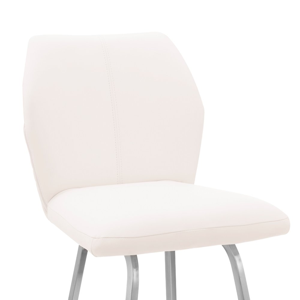 26" White And Silver Faux Leather And Iron Counter Height Bar Chair HomeRoots