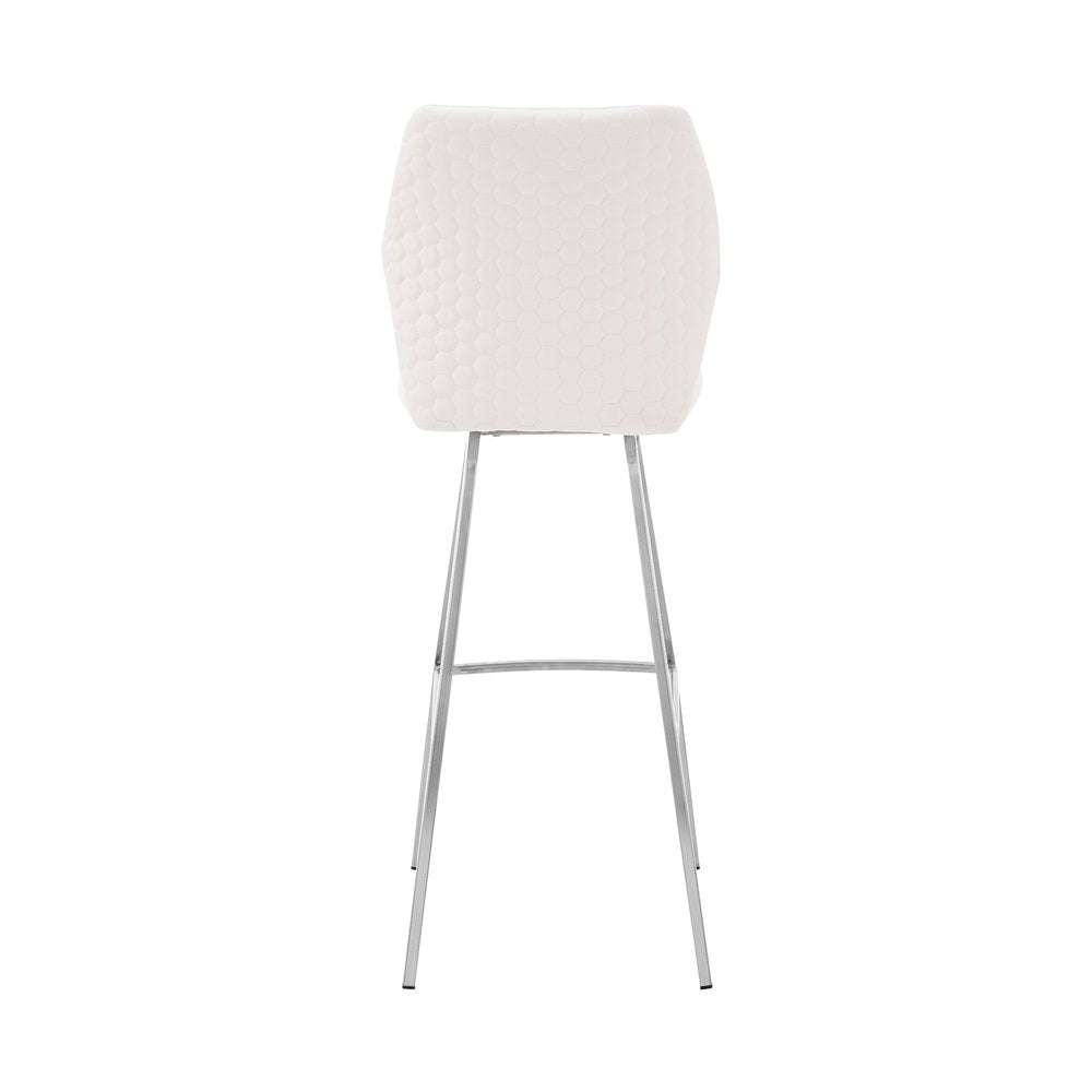 26" White And Silver Faux Leather And Iron Counter Height Bar Chair HomeRoots