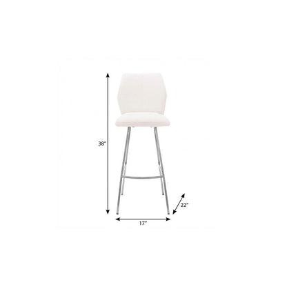 26" White And Silver Faux Leather And Fabric And Iron Counter Height Bar Chair HomeRoots