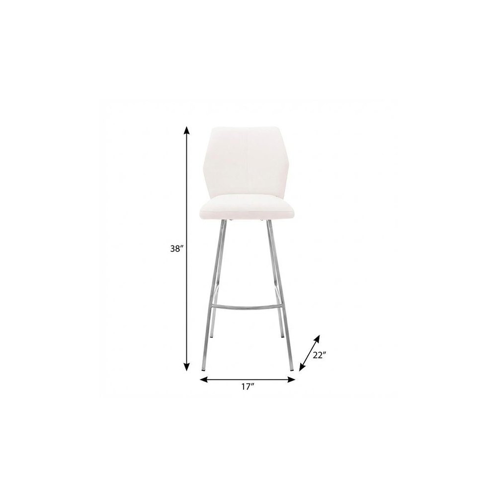 26" White And Silver Faux Leather And Iron Counter Height Bar Chair HomeRoots