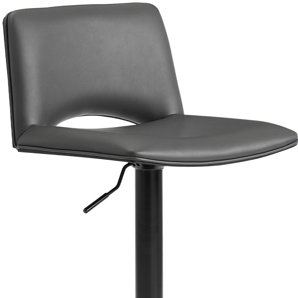 24" Gray And Black Faux Leather And Iron Swivel Low Back Adjustable Height Bar Chair