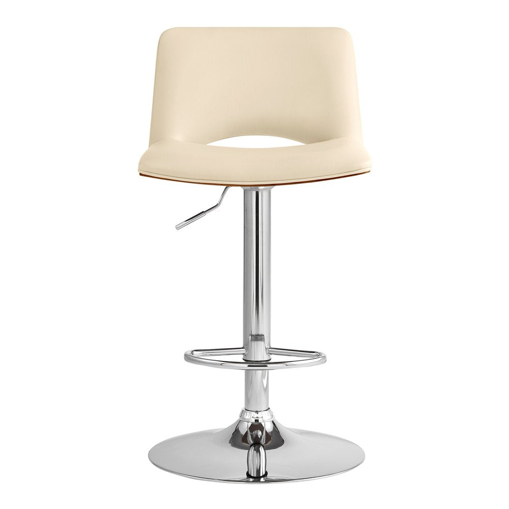 24" Cream And Silver Faux Leather Swivel Low Back Adjustable Height Bar Chair HomeRoots