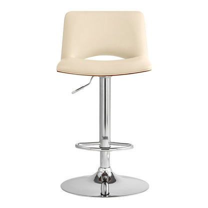 24" Cream And Silver Faux Leather Swivel Low Back Adjustable Height Bar Chair HomeRoots