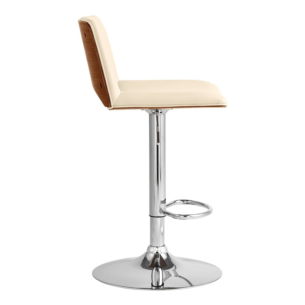 24" Cream And Silver Faux Leather Swivel Low Back Adjustable Height Bar Chair HomeRoots
