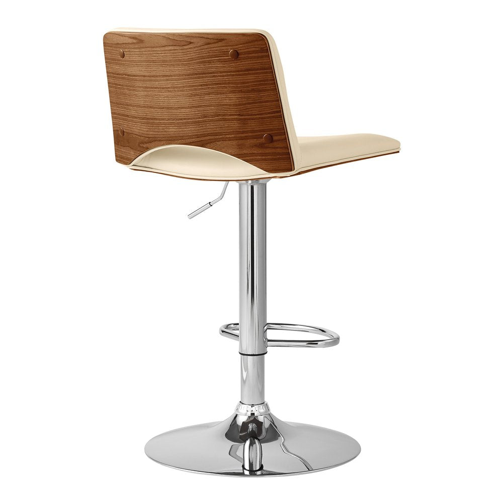 24" Cream And Silver Faux Leather Swivel Low Back Adjustable Height Bar Chair HomeRoots