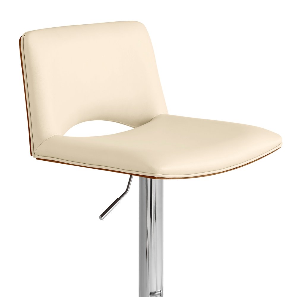 24" Cream And Silver Faux Leather Swivel Low Back Adjustable Height Bar Chair HomeRoots