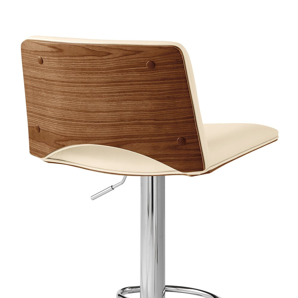 24" Cream And Silver Faux Leather Swivel Low Back Adjustable Height Bar Chair HomeRoots