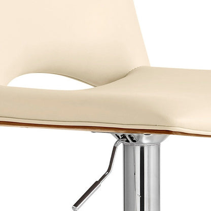 24" Cream And Silver Faux Leather Swivel Low Back Adjustable Height Bar Chair HomeRoots