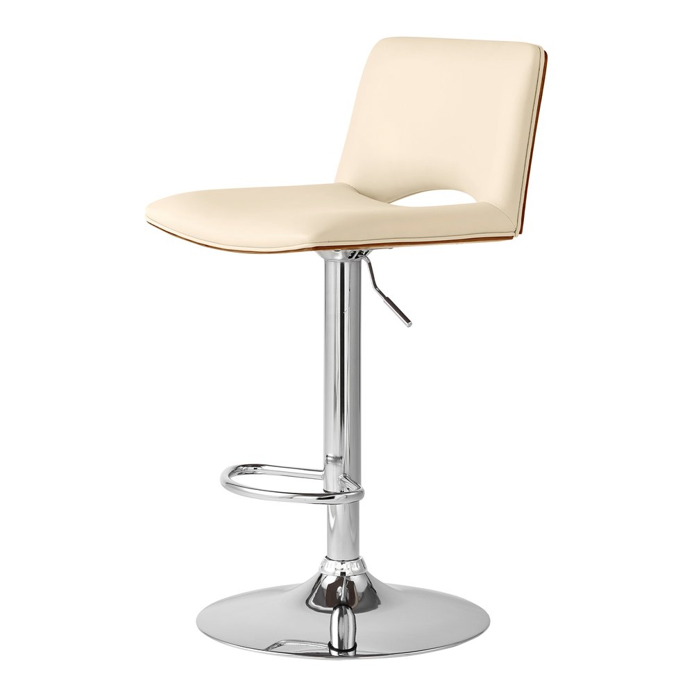 24" Cream And Silver Faux Leather Swivel Low Back Adjustable Height Bar Chair HomeRoots
