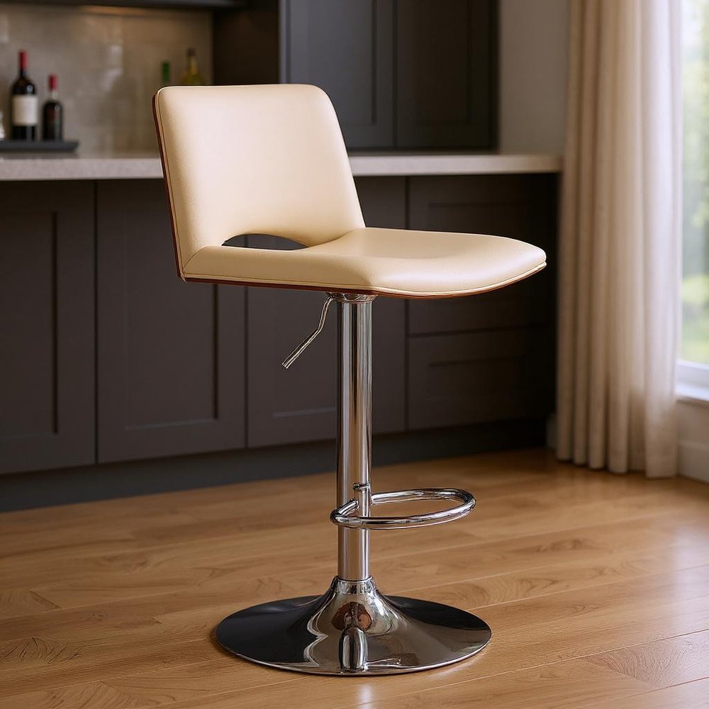 24" Cream And Silver Faux Leather Swivel Low Back Adjustable Height Bar Chair HomeRoots