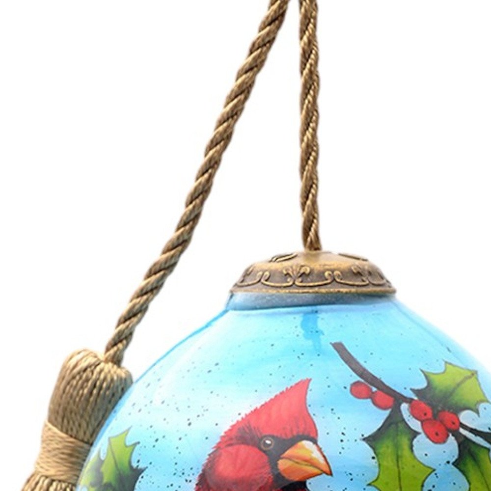 Red Cardinal on Christmas Holly Branches Hand Painted Mouth Blown Glass Ornament HomeRoots