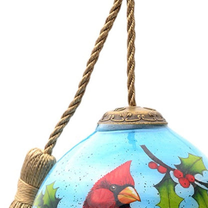 Red Cardinal on Christmas Holly Branches Hand Painted Mouth Blown Glass Ornament HomeRoots
