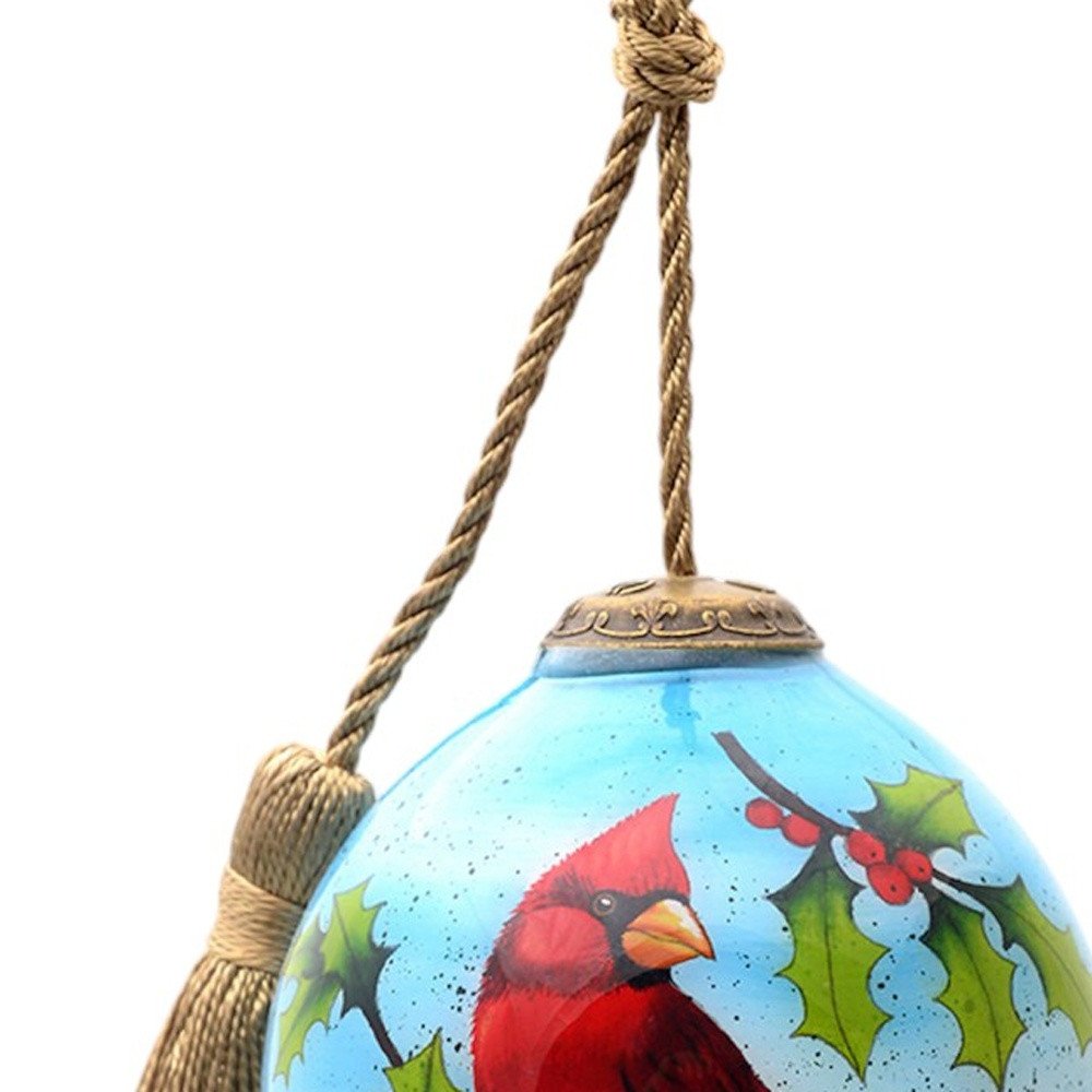 Red Cardinal on Christmas Holly Branches Hand Painted Mouth Blown Glass Ornament HomeRoots