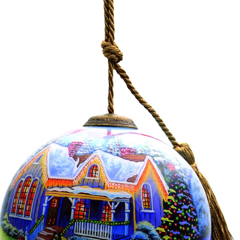 Christmas Home and Horse Carriage Hand Painted Mouth Blown Glass Ornament HomeRoots