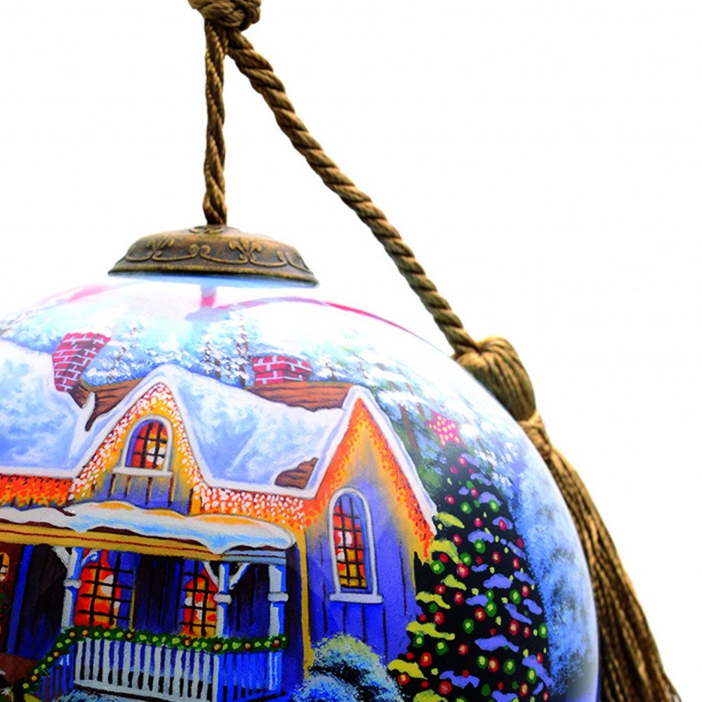 Christmas Home and Horse Carriage Hand Painted Mouth Blown Glass Ornament HomeRoots