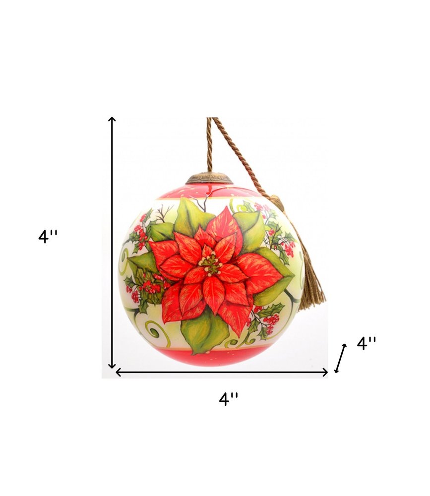 Poinsettia Flower Hand Painted Mouth Blown Glass Ornament HomeRoots