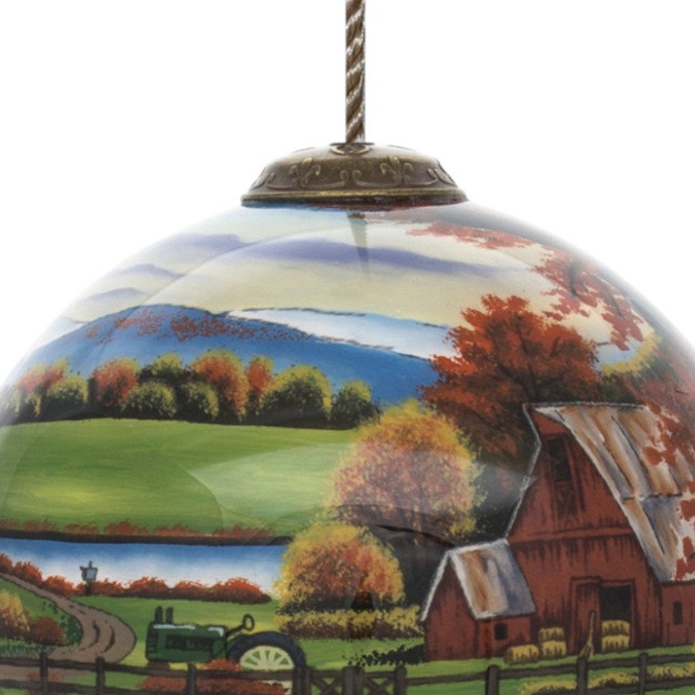 Farm in the Fall Scenery Hand Painted Mouth Blown Glass Ornament HomeRoots