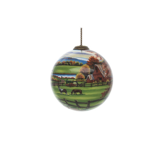 Farm in the Fall Scenery Hand Painted Mouth Blown Glass Ornament HomeRoots