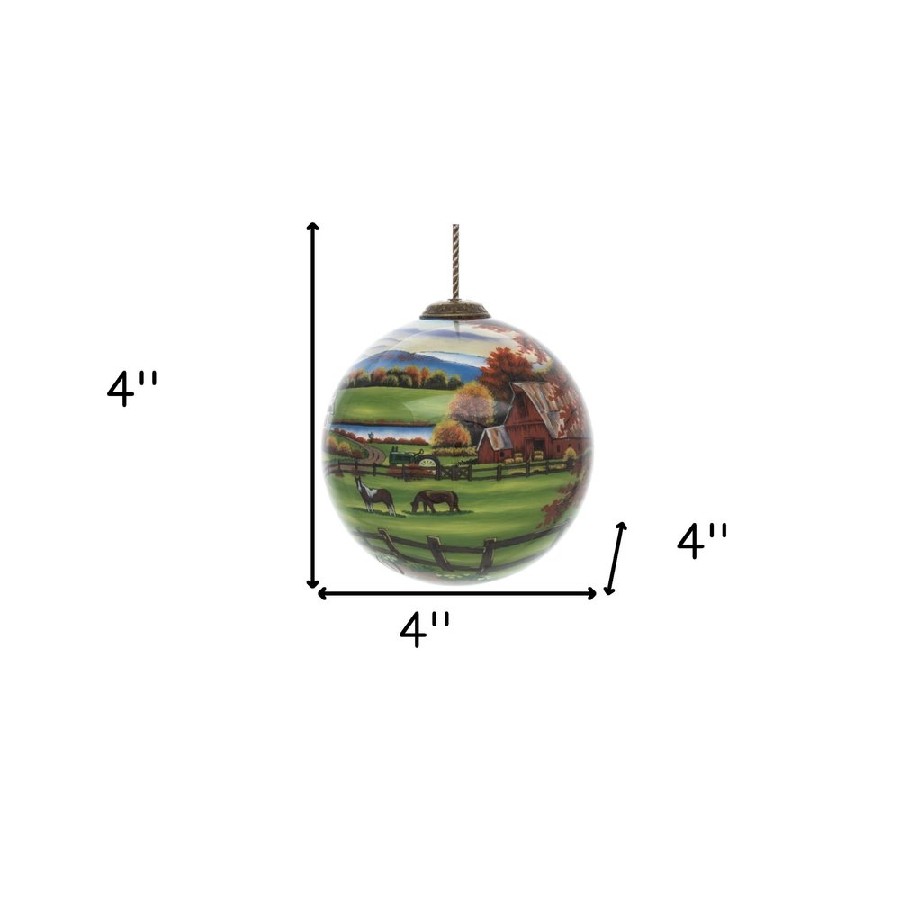 Farm in the Fall Scenery Hand Painted Mouth Blown Glass Ornament — view 2