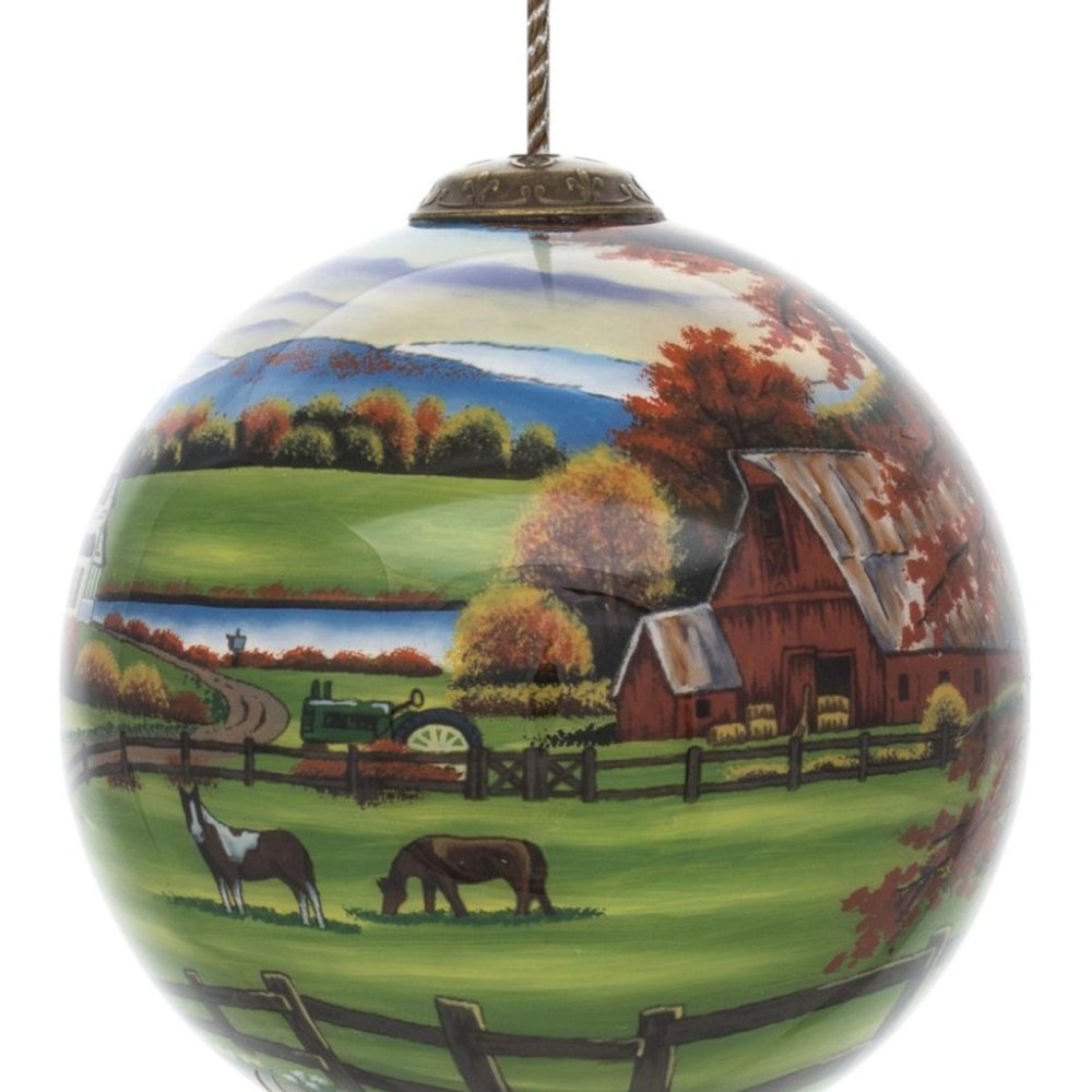 Farm in the Fall Scenery Hand Painted Mouth Blown Glass Ornament — view 7