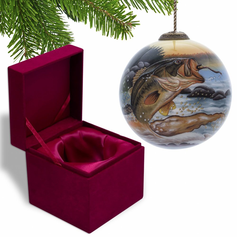 Bass Fish on a Lure Hand Painted Mouth Blown Glass Ornament HomeRoots