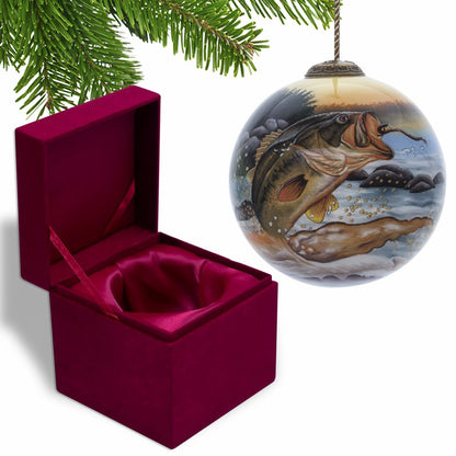 Bass Fish on a Lure Hand Painted Mouth Blown Glass Ornament HomeRoots