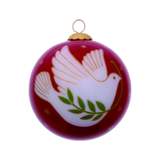 Peace on Earth Dove Hand Painted Pink And White Glass Ball Ornament HomeRoots