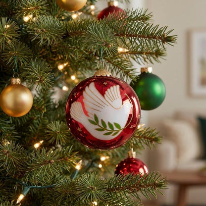 Peace on Earth Dove Hand Painted Pink And White Glass Ball Ornament HomeRoots