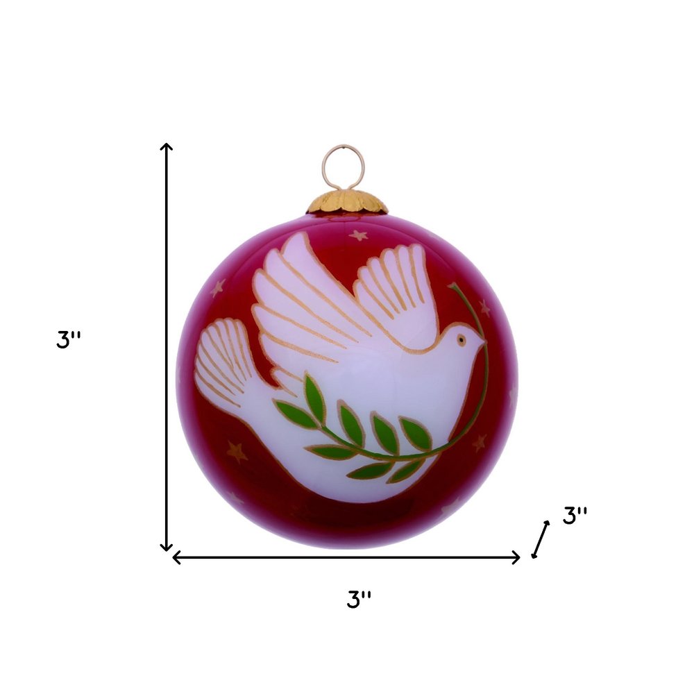 Peace on Earth Dove Hand Painted Pink And White Glass Ball Ornament HomeRoots