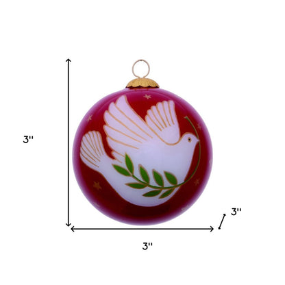 Peace on Earth Dove Hand Painted Pink And White Glass Ball Ornament HomeRoots