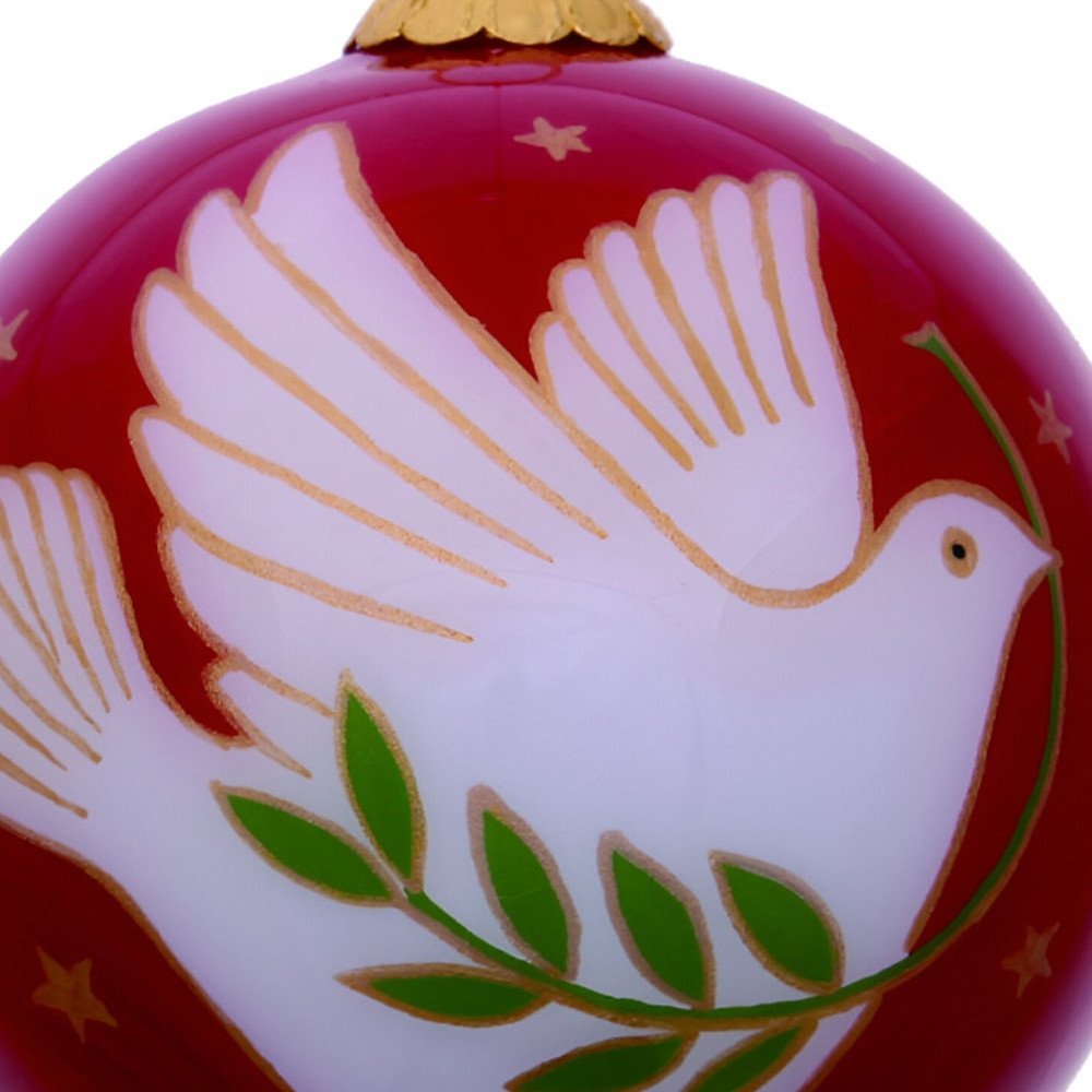 Peace on Earth Dove Hand Painted Pink And White Glass Ball Ornament HomeRoots